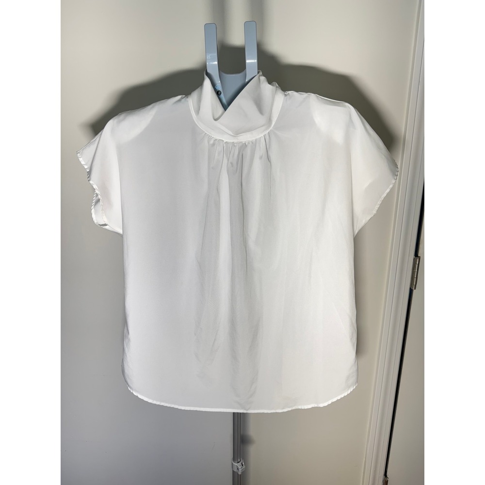 Greenwich Square Vintage White Mock Neck Blouse Cap Sleeve Top  15/16 9059-101